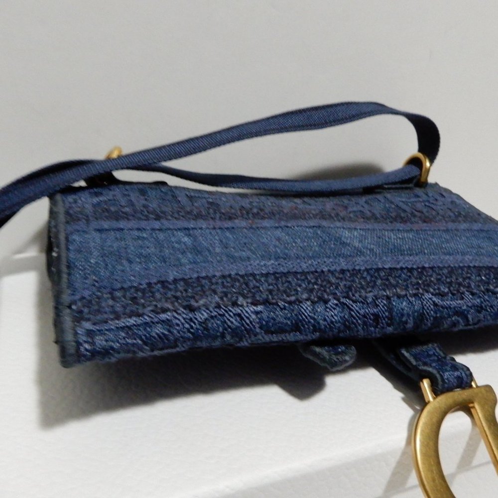 DIOR SLIM SADDLE POUCH Blue Embroidered Denim - Picture 8 of 10